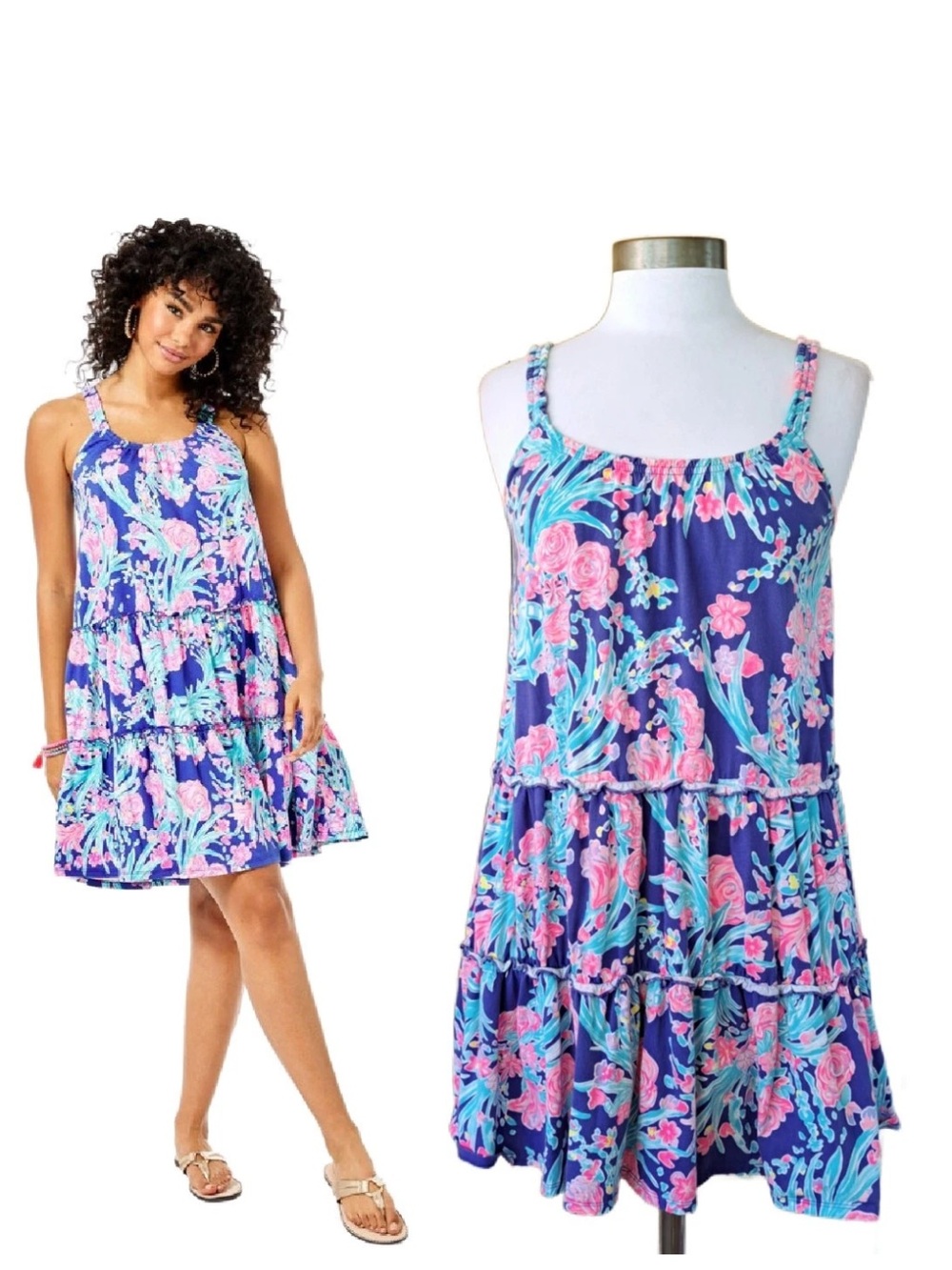 Lilly Pulitzer Loro Swing Dress Corsica Blue Toucan Party Tiered Tank XS